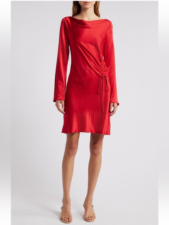 Rails Dresses & Skirts - Rails Red Alessandra Long Sleeve Ruched Satin Dress NWT